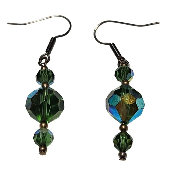 Elegant Faceted Green Crystal Beaded Dangle Earrings Fashion Jewelry Women - Picture 1 of 3